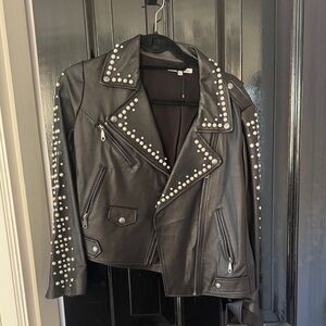 Rebecca Minkoff Black Leather Jacket with pearls
